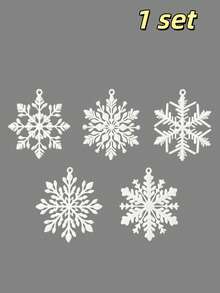 White Hollow Snowflake Christmas Hanging Ornament Set, 5 Pieces Different Pattern Snowflake Pendants, Exquisite Holiday Decoration, Gift Choice, Christmas Tree Window Door Hanging Decor - Multicolor - View 12