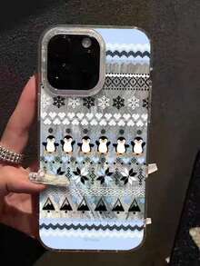 1pc Cute Phone Case, Cartoon Penguin Snowflake Knit Style Smartphone Case, Winter Themed Smartphone Case Pattern, Clear Smartphone Protective Cover Compatible With IPhone16 Smartphone Case & IPhone17 Smartphone Case, Shockproof Protective Shell For IPhone11 12 13 14 15 16 17 18Pro Max - Multicolor - View 4