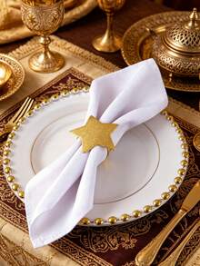 2/4/6pcs Matte Star & Moon Napkin Rings, Al-Fitr Al-Adha Table Decor Napkin Holders, Star & Moon Napkin Rings - Gold - View 5