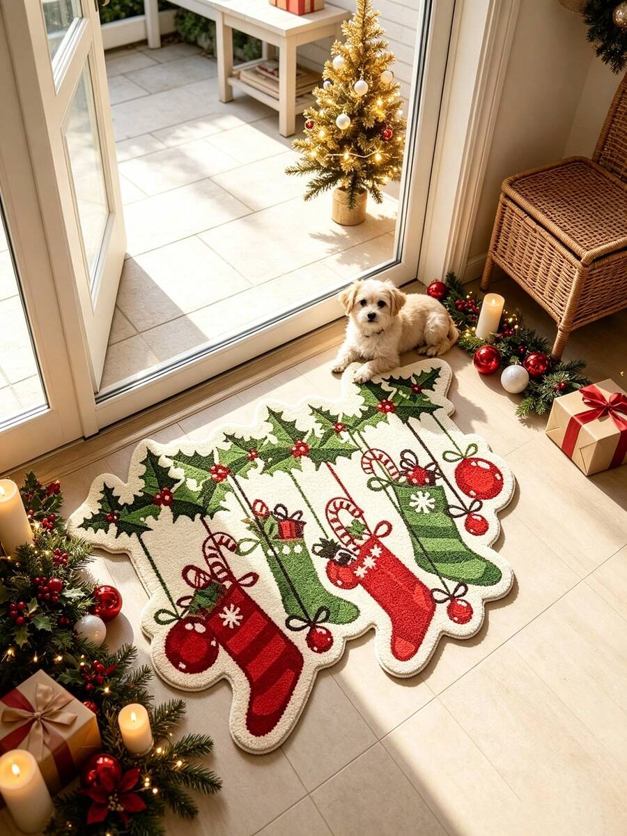 1 buah Keset Pintu Motif Kaos Kaki Natal, Keset Pintu, Karpet Kecil, Keset Selamat Datang, Karpet, Keset Lantai, Keset Pintu Luar Ruangan, Karpet Dapur, Dekorasi Rumah, Keset Pintu Depan, Karpet Area, Keset Luar Ruangan, Dekorasi Rumah, Karpet Area, Karpet Taman, Karpet yang Dapat Dicuci - MultiWarna - View 1
