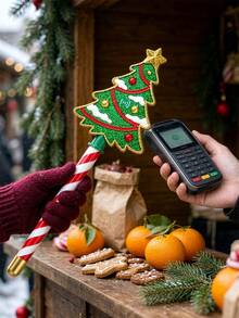 1 buah Tongkat Pembayaran Nirsentuh Pohon Natal, Tempat Kartu Natal Berkilau dengan Pegangan Permen Tongkat, Aksesori Kasir Liburan Kreatif, Hadiah Belanja Natal - Tongkat pembayaran - View 9