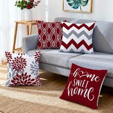 4PCS Christmas Decorative Pillow Cover, Red Snowflake And Christmas Tree Printed Cushion Cover, Farmhouse Style Suitable For Home Sofa And Living Room, Home Decor / Autumn Decoration / Room Decoration, Single-Sided Print, Pillow Insert Not Included - Red - View 5