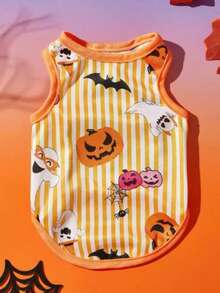 1pc Halloween Striped Pumpkin Ghost Print Pet Sleeveless Vest, Breathable Vest, Suitable For Small Dogs, Medium Dogs And Cats - Multicolor - View 8