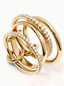 1pc Rhinestone Sparkling Cubic Zirconia Interlocking Ring, Unisex, Suitable For Daily Wear Or Party Accessory, High-Quality Exquisite Jewelry, Perfect Gift - Gold - View 6