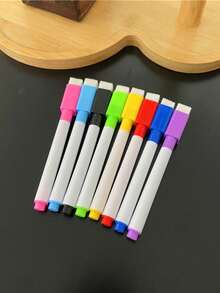 9pcs/Set 8-Color Whiteboard Markers With Eraser - Suitable For Office/Refrigerator/Calendar, Christmas/Halloween Card Making, Holiday Props - Multicolor - View 9