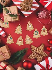 96pcs Vintage Christmas Tree Shaped Slogan Pattern Gift Tags With Rope, Santa Claus And Snowman Pattern Paper Gift Decoration Labels, Suitable For Christmas Party Gifts, Christmas - A - View 5
