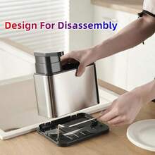 3-In-1 Kitchen Sink Countertop Organizer, Multi-Functional Dish Soap Dispenser Holder, Stainless Steel Dish Brush Sponge Steel Wool Storage Box, Removable Drain Base With Drainage Holes To Prevent Water Accumulation, Space-Saving Countertop Organizer, Home Dishwashing Tool Organizer, Sink Side Multi-Functional Storage Gadget, Kitchen Countertop Tidy Organizer, Easy To Clean Removable Tray, Home Kitchen Cleaning Tool Storage And Display - Multicolor - View 9