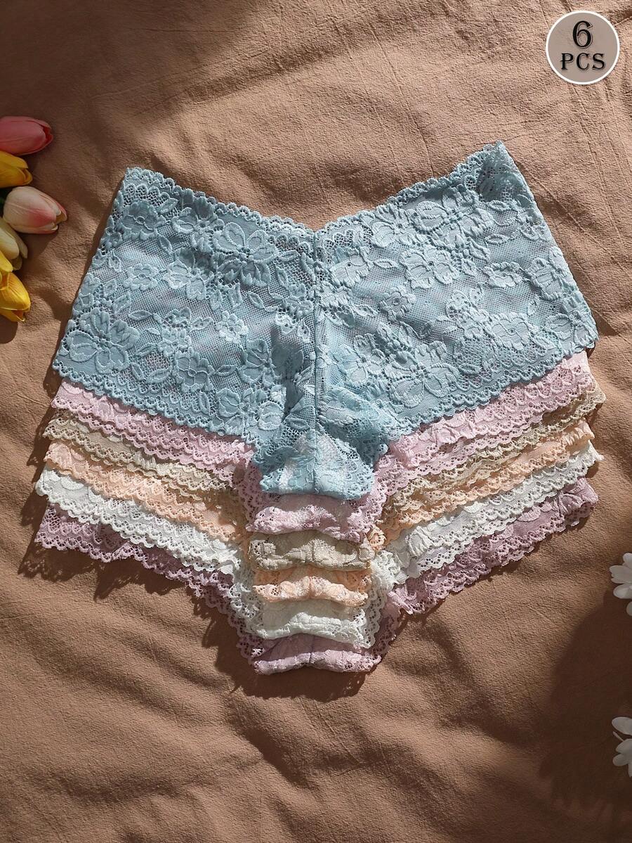 6 Peças Calcinhas Sexy de Renda Femininas Cintura Média Sem Costura ...