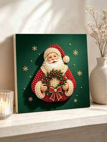 Handmade Pearl Painting Set With Frame, Santa Claus Holding Garland Design, Full Set Of Hand Tools, Drill Pen, Rubber Plate, Latest Frame Art, Christmas Gift. - A - View 4