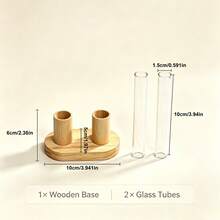 Test Tube Vase With Wooden Base, Clear Glass Hydroponic Flower Holder, Minimalist Tabletop Floral Decor, 1-Tube (2Pcs/Set), 2-Tube & 3-Tube (1Pc/Set) - 3 Styles - View 3