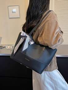 大容量女款時尚尼龍帆布托特包 手提包 肩背包 通勤媽媽包 - 黑色 - 查看 6