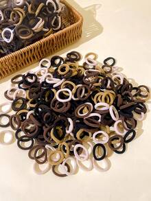 100pcs Women's Solid Color Casual Elastic Hairbands Ponytail Holder No Damage - Multicolor - View 7