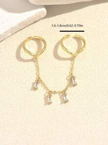 1pc Exquisite Light Luxury Vintage Style Copper Chain Rectangular Colorful Zirconia Open Ring For Women Evening Party Date Gathering Light Dress Accessory - Multicolor - View 3