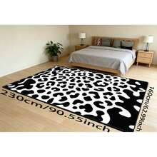 1pc White Background Black & White Contrast Leopard Print Rectangular Floor Mat, Minimalist Modern Short Pile Black Edged Rug Pad, Versatile All-Season Home Decor Mat For Living Room Sofa Coffee Table Bedroom Entryway - Black and White - View 12