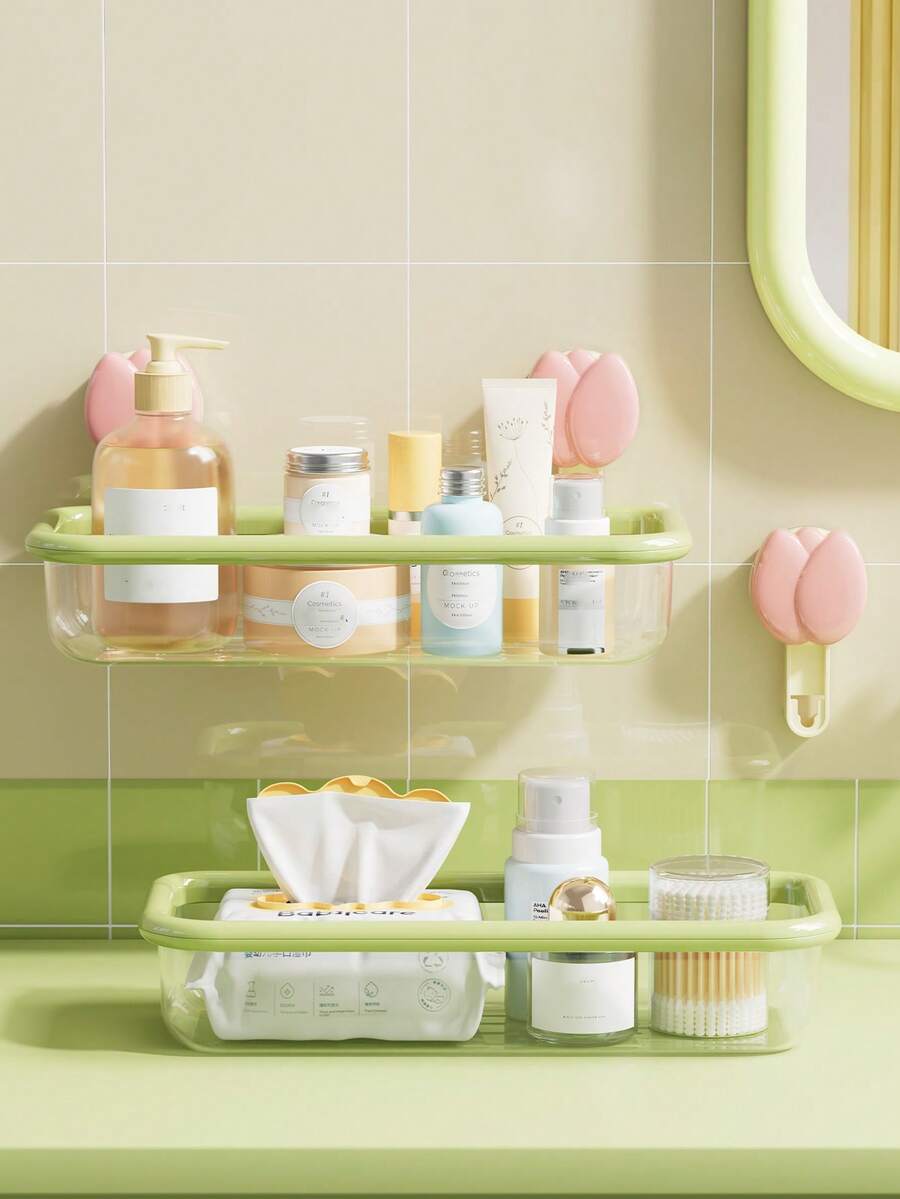Suction Cup Shower Caddy, Drill-Free Wall Mounted Bathroom Storage Rack, Durable Rust-Proof Plastic Floating Storage Basket, Space-Saving Shampoo Soap Toiletries Organizer - Multicolor - View 1