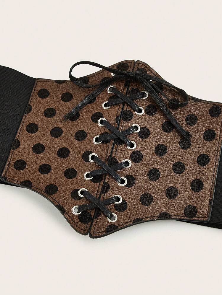 1pc Vintage Women's Wide Waist Belt, Fashionable Versatile Polka Dot Drawstring Tie Belt, Suitable For Dresses And Skirts, Ideal For Beach, Date Or Casual Weekend - Brown - View 4