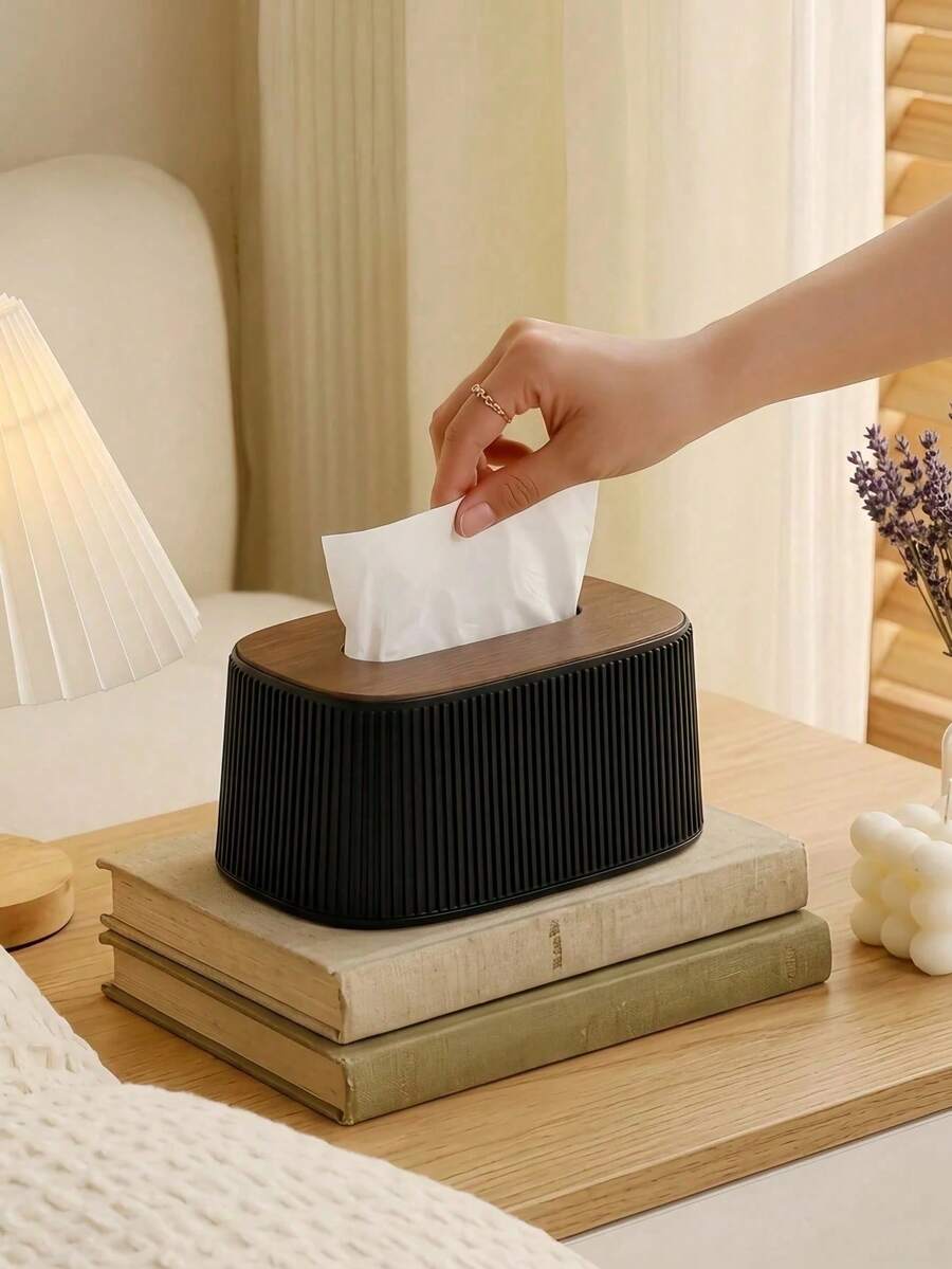 1pc Minimalist Striped Tissue Box – Large Size & High Capacity; Stylish "Insta-Worthy" Design; Home Decor; Suitable For Bathroom, Bedroom, Or Living Room; Great Gift For Friends. - View 1