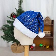 Christmas Decoration Red Green Blue Short Plush Colorful Gold Foil Gold Plush Trim Christmas Hat - A - View 6
