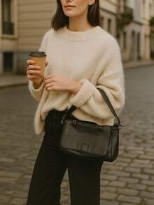 Women's Fashion High-End Solid Color Casual Loose Soft Fluffy Texture Drop Shoulder Round Neck Autumn/Winter Pullover Sweater - Beige - View 6
