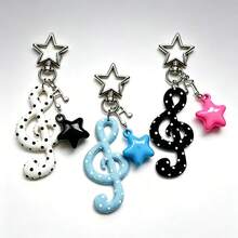 1pc Korean Vintage Sweet Polka Dot Fabric Musical Note Keychain, Five-Pointed Star Musical Note (Note: Musical Note Material Is Fabric), Bag Pendant, Suitable For Friends, Family, Valentine's Day Gift, Birthday Gift, Holiday Gift, Party Gift - Multicolor - View 3