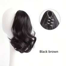 10InchSynthetic Ponytail Claw Clip Ponytail Extensions Short Curly Ponytail Ladies Black Brown Hair Clip For Women - Multicolor - View 11