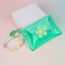 1pc Transparent PVC Colorful Coin Purse With Floral Beaded Chain, Girls Portable Travel Wallet (Floral Beaded Bracelet Color Random) - Multicolor - View 8