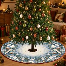 1pc Blue Snowman Pattern Christmas Tree Skirt, Elegant Color Holiday Decor, 5 Sizes, Unisex Holiday Gift, Suitable For Home And Party Christmas Home Decoration - Blues Snowman - View 5