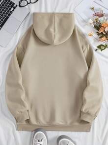 Women's Cute Plus Size Thermal Lined Sweatshirt, Long Sleeve Knit Fabric Regular Fit Cat Print Top, Autumn/Winter Essential - Apricot - View 2