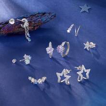 Bamoer 1pc Anting Tunggal Bintang Opal Perak Sterling 925 dengan Sekrup Belakang, Perhiasan Telinga Piercing Helix Kristal Bulan dan Bintang Surgawi untuk Wanita, Termasuk Kotak Hadiah - Perak - View 5