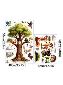 Forest Animals Big Tree Wall Sticker, Fox Rabbit Hedgehog Wall Decal For Children's Room Bedroom Wall - Multicolor - View 3
