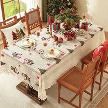 1pc Christmas Bell Santa Claus Classic Coffee Table Cover, American Style Embroidered Lace Tablecloth, Suitable For Party, Gathering, Home Decor - Santa Claus - View 1