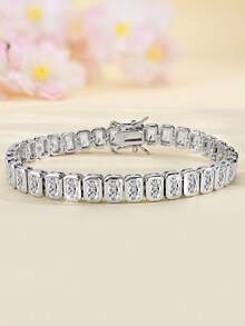 1pc Fashionable Versatile Classic Tennis Bracelet, Inlaid With Sparkling Cubic Zirconia, Suitable For Various Outfits, Can Be Given As A Gift - Rectangle - View 6