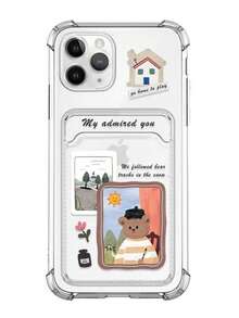 1 pc Casing HP Lembut Anti-Jatuh Motif Kartun Lukisan Minyak dengan Tempat Kartu, Kompatibel untuk iPhone 14/13/12 - MultiWarna - View 2