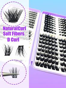 384 Clusters 4 Styles Black Mixed Length Dense Fluffy DIY Eyelash Extensions, Home Use Voluminous Single Cluster Mink-Like False Eyelashes - D - View 2