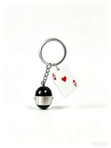 1pc Creative Couple Keychain, New Couple Poker Card Helmet Car Key Ring Personalized Gift - Multicolor - View 5