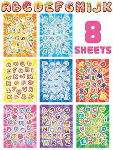 8 Sheets Paper DIY Alphabet Splicing Stickers, Cartoon Letter Pattern, Early Education ABC Learning Activity, Build Your Own Letter Combinations, Ideal For Gift, Party Favor, Kids Interactive Handcraft Toy Stickers & Classroom Teaching - Multicolor - View 14