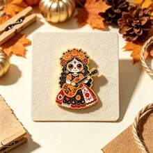 Cute Day Of The Dead Girl Enamel Pin Set, Sugar Skull Lapel Pins, Gothic Floral Skeleton Brooch For Backpack Clothing Hat, Halloween Gift For Friends - Multicolor - View 8