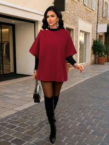 AIJ Women's Burgundy Cape-Style Short Sleeve Button Decor Jacket, Fashionable And Elegant, Suitable For Autumn/Winter Business Casual, Evening Party, And Christmas Occasions - Burgundy - View 6