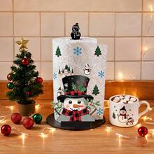 2D Flat Christmas Snowman With Top Hat, Red & Black Plaid Scarf And Castle Print Paper Towel Holder, Acrylic Material Vertical Roll Paper Storage Rack, Kitchen & Dining Table Decor, Easy Installation, Suitable For Christmas Party - Multicolor - View 8