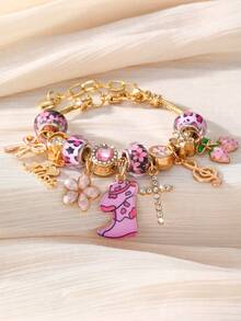 NAIZHU 1/2pcs Fashionable Luxury Strawberry Flower Butterfly Leopard Print Element Bracelet Suitable For Women Daily Wear And Dating - Multicolor - View 3