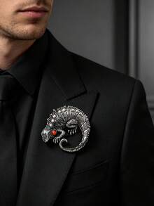 1pc Fashionable European & American Vintage Personalized Hip Hop Exaggerated Lizard Shaped Brooch Pin, Suitable For Men's Daily Street Party Occasions Wear Decoration - Antique Silver - View 1