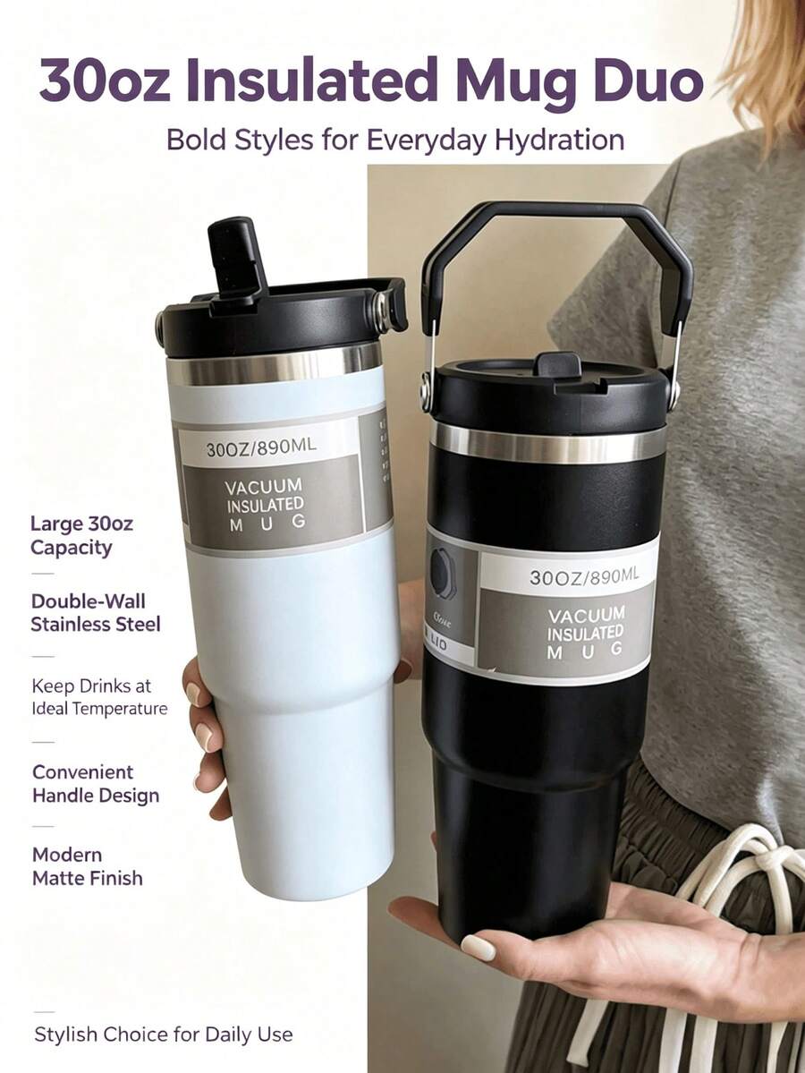 1pc Single Insulated Car Cup Holder Iced Coffee Mug With Handle, Portable Car Cup Holder Suitable For Outdoor, Car, Office, Commute, Travel, Camping And Daily Use - Multicolor - View 1