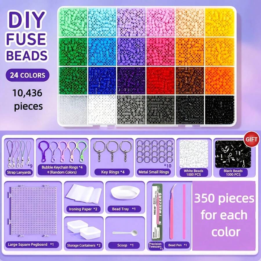 18800 / 10, 436pcs - 2.6mm Mini High-Quality Beaded Set | Comes With Upgraded Tool Kit, 1 Square Template, 1 Beading Pen And 1 Beading Scoop, Includes Other Necessary Tools. Suitable For Home Use, Handmade Pixel Art Crafts, Craft Beading Set - Multicolor - View 1