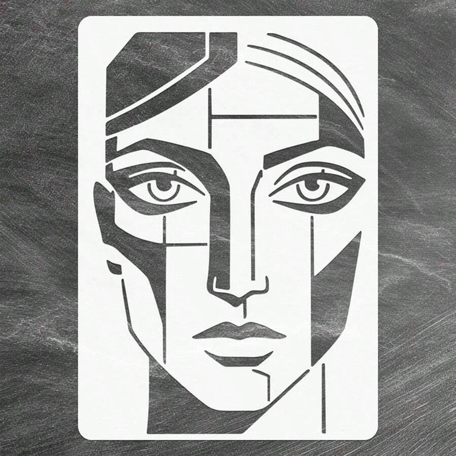 Large Reusable Face Template, Suitable For Painting, Scrapbooking Decoration And DIY Crafts - Base With Face Template, Can Be Used On Walls, Floors, Furniture, Pillows, Photo Frames - 11.7 Inch X 8.3 Inch Template - A - View 1