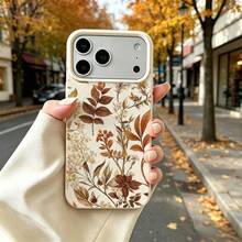 1pc TPU Material Autumn Vintage Floral & Leaf Pattern Phone Case Compatible With IPhone 17 Pro Max/17/16 Pro Max/15/13/12/11/ S20 FE/A15/S24/A55/ Note 11/Note 12/Note 13 Pro Full Coverage Anti-Drop Soft Protective Cover - White - View 1