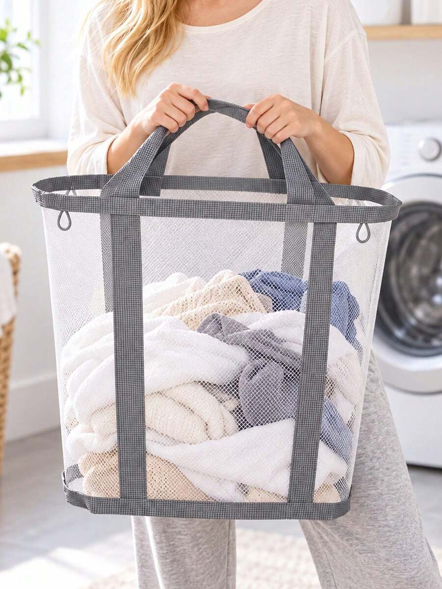 Extra Large Foldable Mesh Laundry Basket With Handle- Robust Laundry Bags, Portable Storage Bag, Garment Bag, Hook, Suitable For Clothing Storage, Home, Travel And Laundry Room, Bedroom And Bathroom, Camping Use. Space-Saving, Rectangular Design | Laundry Basket, Laundry Bin, Back To School, Christmas, Halloween Gift