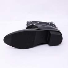 Women's Fashion Pointed Toe Low Heel Rivet Western Style Holiday Pleated Boots - Black - View 8