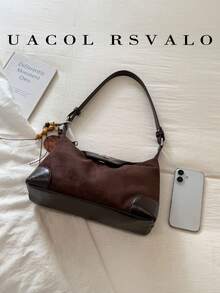 1pc Solid Color Suede Velvet New Women's Bag, Shoulder Bag, Crossbody Bag, Fashion Crescent Underarm Bag, Suitable For Commuting, Shopping, Dating - Coffee - View 5