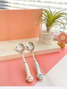 2pcs Long Cat Spoon, Stainless Steel Pet Food Spoon, Pet Canned Food Spoon With Long Handle Feeding Spoon For Wet Food - 2 Pieces - View 4