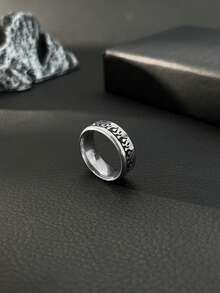 Cool Street‑Style Men Ring, Vintage Stainless Steel, Ring With Surrounding Flame Engraving, Jewelry For Men Daily Wear - Silver - View 6